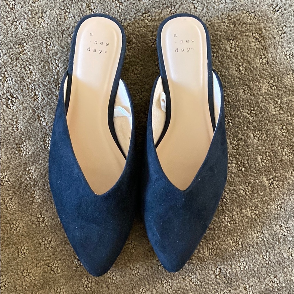 A New Day Black Suede Mules with Pointed Toe